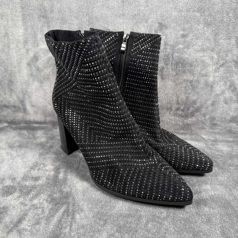 Atalina Women's Black Bling Rhinestone Embellished Tall Ankle Boot Size 10